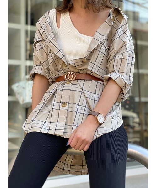 one way（ワンウェイ）の「CPOシャツチェック（シャツ/ブラウス・レディース・ベージュ/ホワイト系その他/ライトブラウン・FREE）」の11枚目の写真
