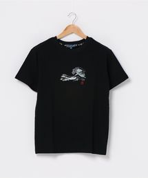 和柄プリントスラブTシャツ バックプリント