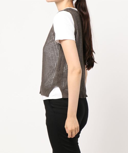 LE MORE（リモア）の「メッシュニットベスト（ベスト・レディース・アイボリー/ブラウン・FREE）」の3枚目の写真