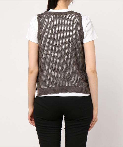 LE MORE（リモア）の「メッシュニットベスト（ベスト・レディース・アイボリー/ブラウン・FREE）」の4枚目の写真