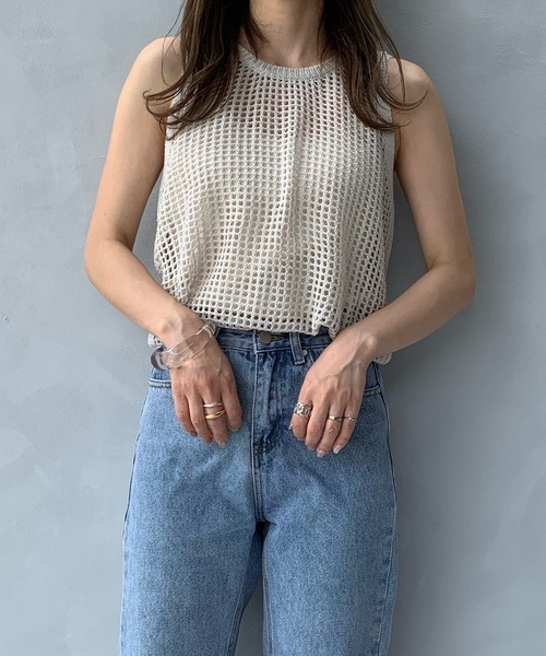 LE MORE（リモア）の「メッシュニットベスト（ベスト・レディース・アイボリー/ブラウン・FREE）」の8枚目の写真