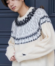 KANGOL/カンゴール 別注 ビッグシルエット 球心ノルディック柄 シャギーニット