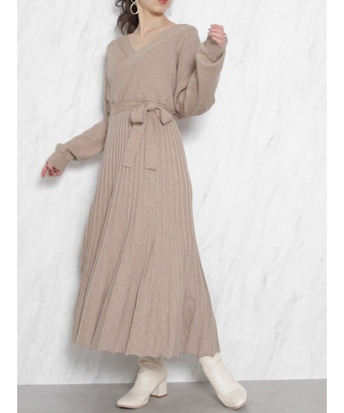 dazzlin（ダズリン）の「カシュクールニットワンピース（ワンピース・レディース・ブラック/ベージュ/ブラウン・FREE）」の3枚目の写真