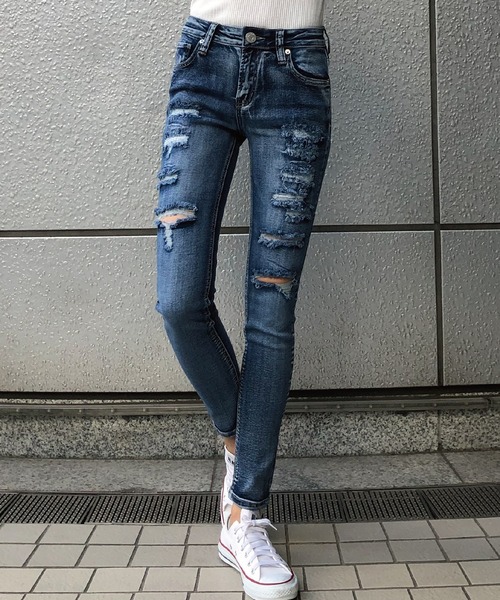 meJane(ミージェーン)の「ブロークンシールドスキニーパンツ(デニムパンツ・レディース・ブルー/インディゴブルー/ブラック・M/S)」の13枚目の写真