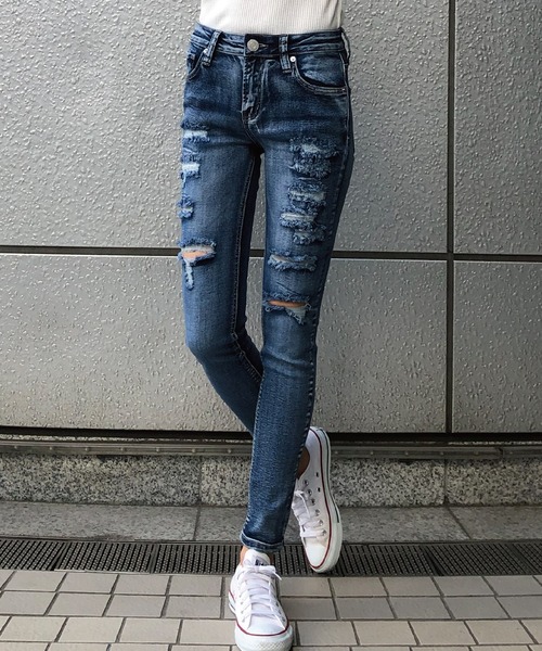 meJane(ミージェーン)の「ブロークンシールドスキニーパンツ(デニムパンツ・レディース・ブルー/インディゴブルー/ブラック・M/S)」の15枚目の写真