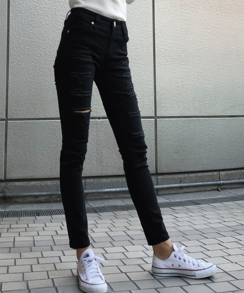 meJane(ミージェーン)の「ブロークンシールドスキニーパンツ(デニムパンツ・レディース・ブルー/インディゴブルー/ブラック・M/S)」の6枚目の写真
