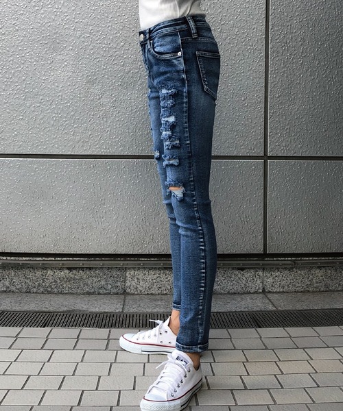 meJane(ミージェーン)の「ブロークンシールドスキニーパンツ(デニムパンツ・レディース・ブルー/インディゴブルー/ブラック・M/S)」の14枚目の写真