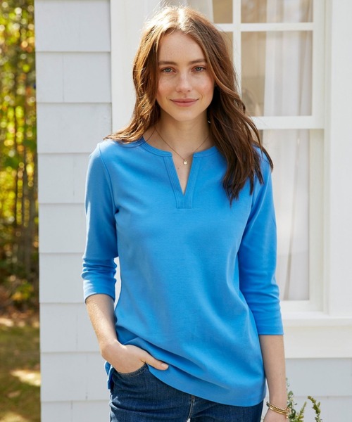 L.L.Bean(エルエルビーン)の「エル・エル・ビーン・ティ、7分丈袖 スプリットネック・チュニック 米国フィット・レギュラー(Tシャツ/カットソー・レディース・ホワイト/ネイビー/イエロー/グリーン・SMALL/MEDIUM/LARGE/X-SMALL)」の9枚目の写真