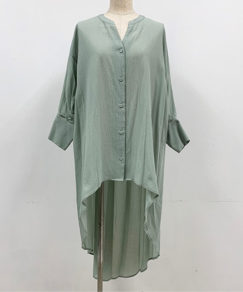 LUGIVA（ルギヴァ）の「綿ボイルフレアブラウス（シャツ/ブラウス・レディース・ブラック/オフホワイト/ライトグリーン/カーキ・M）」の6枚目の写真