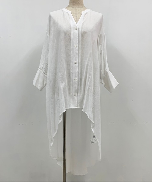 LUGIVA（ルギヴァ）の「綿ボイルフレアブラウス（シャツ/ブラウス・レディース・ブラック/オフホワイト/ライトグリーン/カーキ・M）」の5枚目の写真