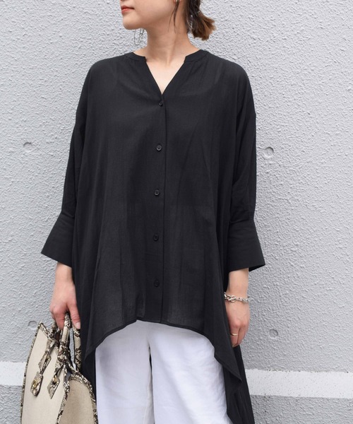 LUGIVA（ルギヴァ）の「綿ボイルフレアブラウス（シャツ/ブラウス・レディース・ブラック/オフホワイト/ライトグリーン/カーキ・M）」の17枚目の写真