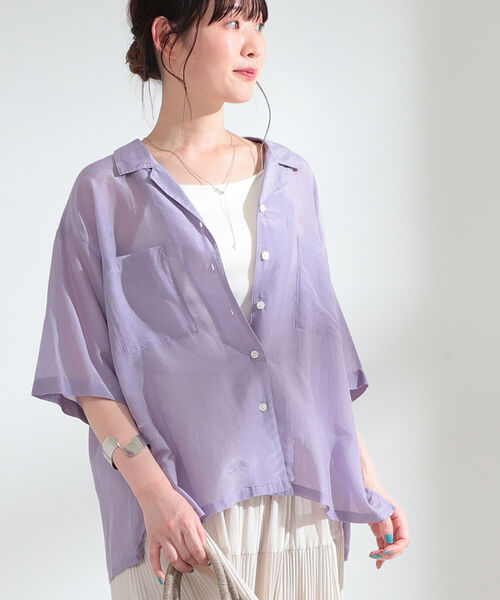 Ray BEAMS(レイビームス)の「Ray BEAMS / コットン シルク シアー オープンカラー シャツ(シャツ/ブラウス・レディース・オフホワイト/ミント/ラベンダー・ONE SIZE)」の1枚目の写真