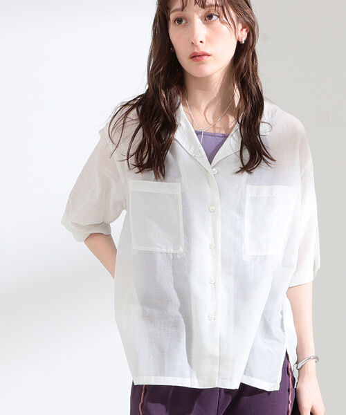 Ray BEAMS(レイビームス)の「Ray BEAMS / コットン シルク シアー オープンカラー シャツ(シャツ/ブラウス・レディース・オフホワイト/ミント/ラベンダー・ONE SIZE)」の4枚目の写真