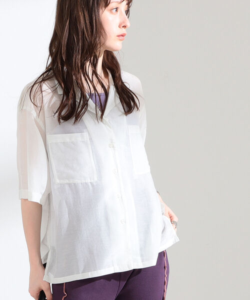 Ray BEAMS(レイビームス)の「Ray BEAMS / コットン シルク シアー オープンカラー シャツ(シャツ/ブラウス・レディース・オフホワイト/ミント/ラベンダー・ONE SIZE)」の5枚目の写真