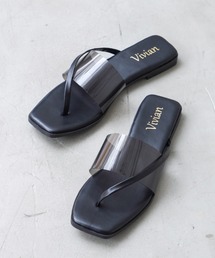 VIVIAN | 【2021年夏新作】スクエアトゥクリアバンドトングフラットサンダル(サンダル)