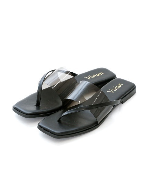 VIVIAN（ヴィヴィアン）の「スクエアトゥクリアバンドトングフラットサンダル（サンダル・レディース・ブラック/グリーン/アイボリー/パイソン・S/M/L/LL）」の15枚目の写真
