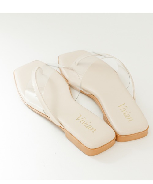 VIVIAN（ヴィヴィアン）の「スクエアトゥクリアバンドトングフラットサンダル（サンダル・レディース・ブラック/グリーン/アイボリー/パイソン・S/M/L/LL）」の22枚目の写真