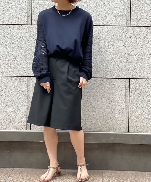 NOLLEY’S(ノーリーズ)の「袖透かし柄プルオーバーニット(ニット/セーター・レディース・ネイビー/オフホワイト・38)」の14枚目の写真