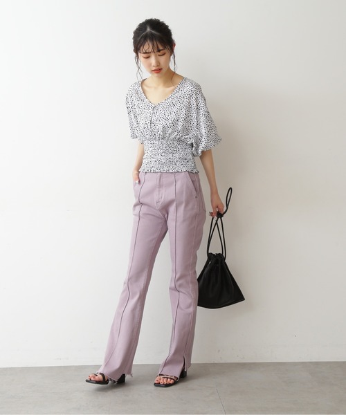 FREE'S MART（フリーズマート）の「◆ウエストシャーリング花柄5分袖ブラウス（シャツ/ブラウス・レディース・ブラック系その他/ホワイト系その他/グリーン・FREE）」の9枚目の写真