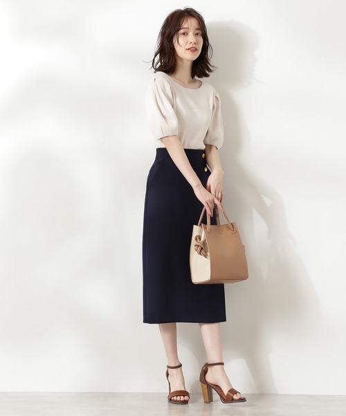 N.（N. Natural Beauty Basic）（エヌエヌナチュラルビューティーベーシック）の「タックスリーブコンパクトニット（ニット/セーター・レディース・ホワイト/ブラウン/レッド・MEDIUM）」の7枚目の写真