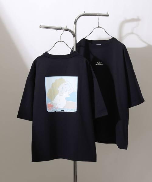 Piko（ピコ）の「【別注】【PIKO】 古着風 トロピカル ガール イージーケア 高密度ビッグシルエット アニメチックイラストTシャツ（Tシャツ/カットソー・メンズ・ホワイト/ブラック/ベージュ/ネイビー/ピンク/ブルー/グリーン・MEDIUM/LARGE）」の6枚目の写真