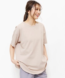 クルーネック綿100%半袖裾ラウンドTシャツ