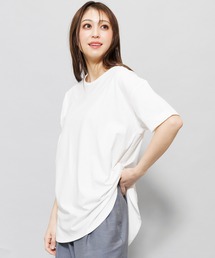 クルーネック綿100%半袖裾ラウンドTシャツ
