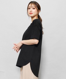 クルーネック綿100%半袖裾ラウンドTシャツ