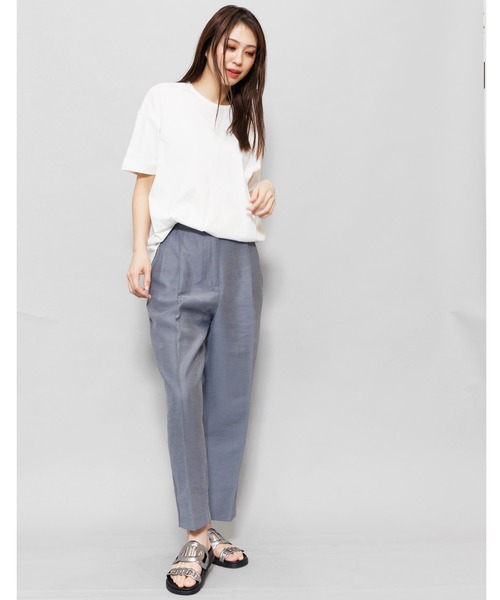 mili an deni(ミリアンデニ)の「クルーネック綿100%半袖裾ラウンドTシャツ(Tシャツ/カットソー・レディース・ベージュ/ブラック/チャコールグレー/オフホワイト/アッシュグレー/杢グレー・L/M)」の8枚目の写真