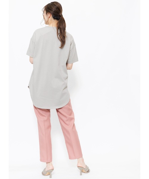 mili an deni(ミリアンデニ)の「クルーネック綿100%半袖裾ラウンドTシャツ(Tシャツ/カットソー・レディース・ベージュ/ブラック/チャコールグレー/オフホワイト/アッシュグレー/杢グレー・L/M)」の14枚目の写真
