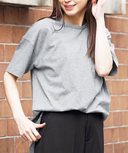 mili an deni(ミリアンデニ)の「クルーネック綿100%半袖裾ラウンドTシャツ(Tシャツ/カットソー・レディース・ベージュ/ブラック/チャコールグレー/オフホワイト/アッシュグレー/杢グレー・L/M)」の15枚目の写真