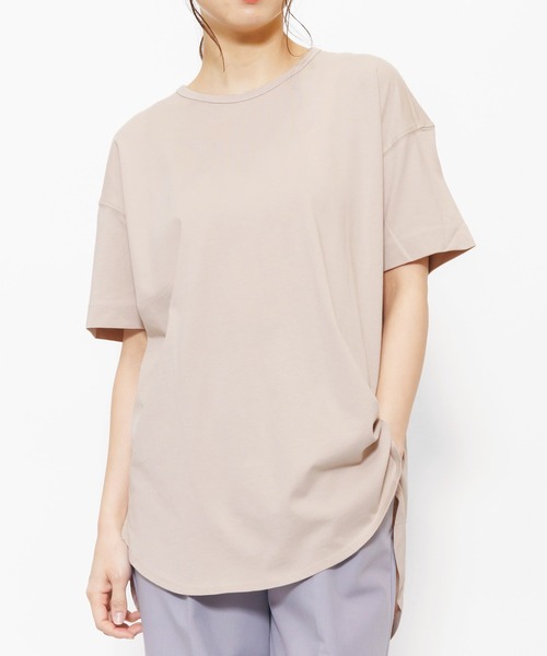 mili an deni(ミリアンデニ)の「クルーネック綿100%半袖裾ラウンドTシャツ(Tシャツ/カットソー・レディース・ベージュ/ブラック/チャコールグレー/オフホワイト/アッシュグレー/杢グレー・L/M)」の18枚目の写真