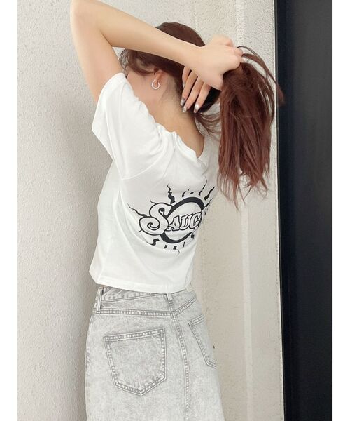 GYDA（ジェイダ）の「SAUCYショートTシャツ（Tシャツ/カットソー・レディース・ブラック/ベージュ/ブラウン/オフホワイト・FREE）」の2枚目の写真