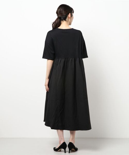 coca（coca）（コカ）の「異素材ドッキングカットソーワンピース（ワンピース・レディース・ホワイト/ブラック・M/L）」の3枚目の写真