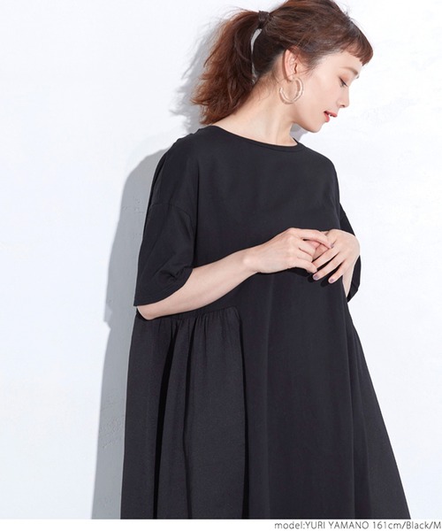 coca（coca）（コカ）の「異素材ドッキングカットソーワンピース（ワンピース・レディース・ホワイト/ブラック・M/L）」の12枚目の写真