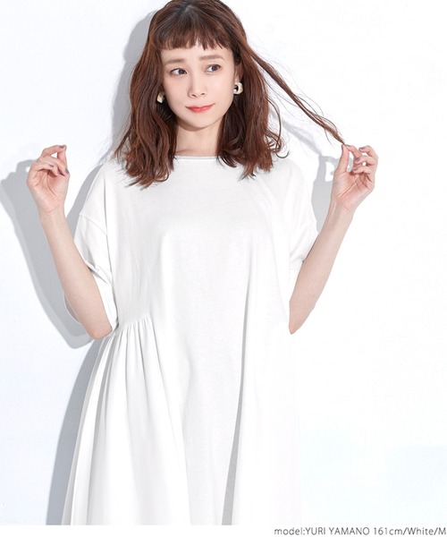 coca（coca）（コカ）の「異素材ドッキングカットソーワンピース（ワンピース・レディース・ホワイト/ブラック・M/L）」の6枚目の写真