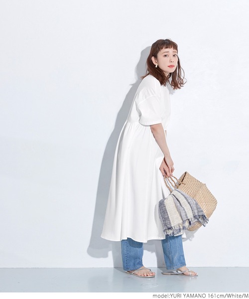 coca（coca）（コカ）の「異素材ドッキングカットソーワンピース（ワンピース・レディース・ホワイト/ブラック・M/L）」の7枚目の写真