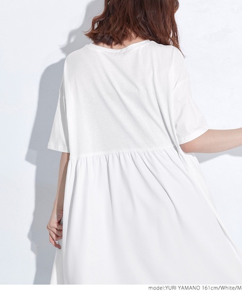 coca（coca）（コカ）の「異素材ドッキングカットソーワンピース（ワンピース・レディース・ホワイト/ブラック・M/L）」の8枚目の写真