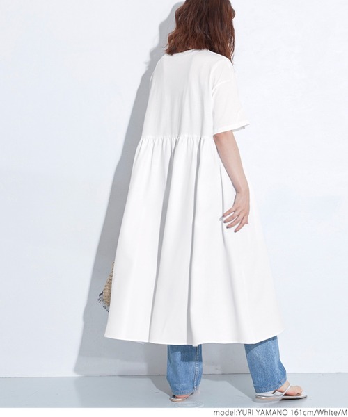 coca（coca）（コカ）の「異素材ドッキングカットソーワンピース（ワンピース・レディース・ホワイト/ブラック・M/L）」の9枚目の写真