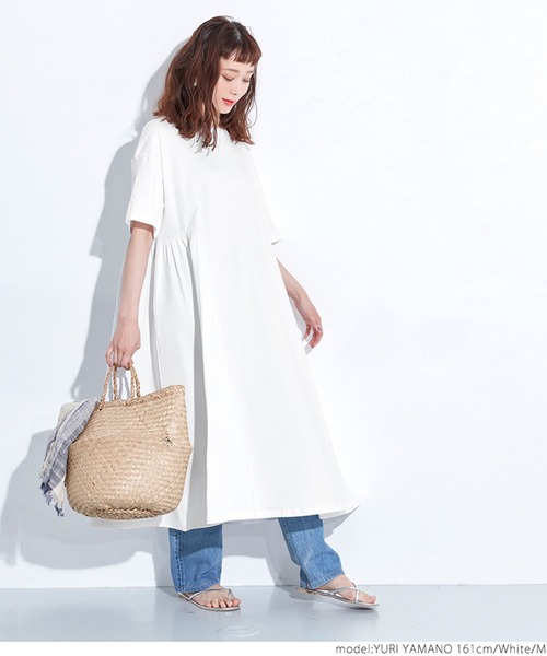 coca（coca）（コカ）の「異素材ドッキングカットソーワンピース（ワンピース・レディース・ホワイト/ブラック・M/L）」の5枚目の写真