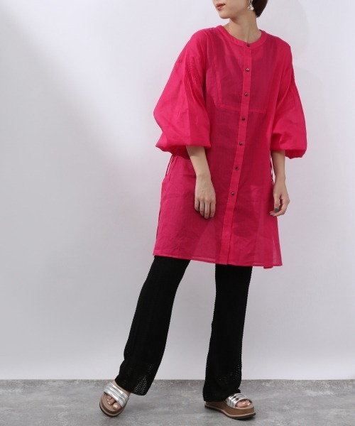 JEANASIS（ジーナシス）の「シアーリネンスリットロングシャツ/952901（シャツ/ブラウス・レディース・ピンク/ブラック/ホワイト・FREE）」の8枚目の写真