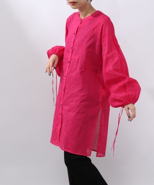 JEANASIS（ジーナシス）の「シアーリネンスリットロングシャツ/952901（シャツ/ブラウス・レディース・ピンク/ブラック/ホワイト・FREE）」の9枚目の写真