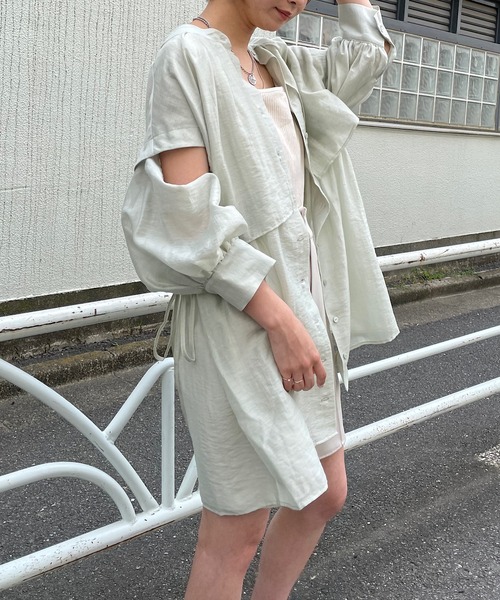 Chico（チコ）の「シアー2wayレイヤードデザインチュニック（シャツ/ブラウス・レディース・ミント/ブラック/ホワイト・FREE）」の4枚目の写真