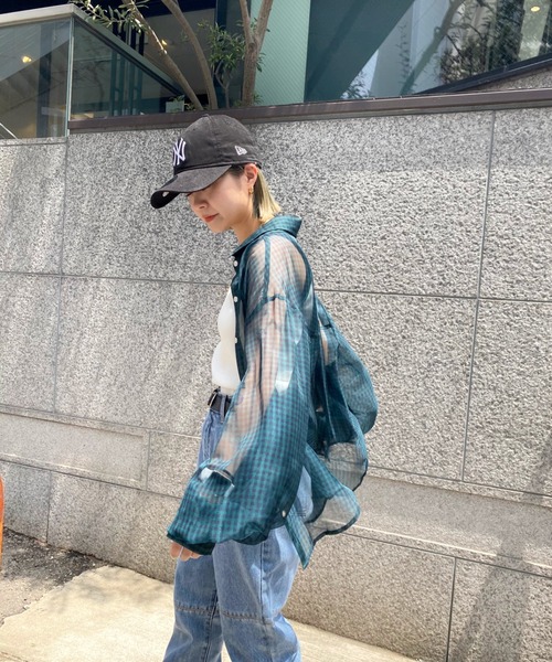 WHO'S WHO gallery（フーズフーギャラリー）の「シフォンギンガムシャツ（シャツ/ブラウス・レディース・ネイビー/ピンク/グリーン・FREE）」の8枚目の写真