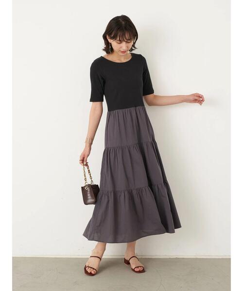 earth music&ecology（アースミュージックアンドエコロジー）の「ドッキングティアードワンピース ＊（ワンピース・レディース・ブラック/カーキ/モカ・FREE）」の5枚目の写真