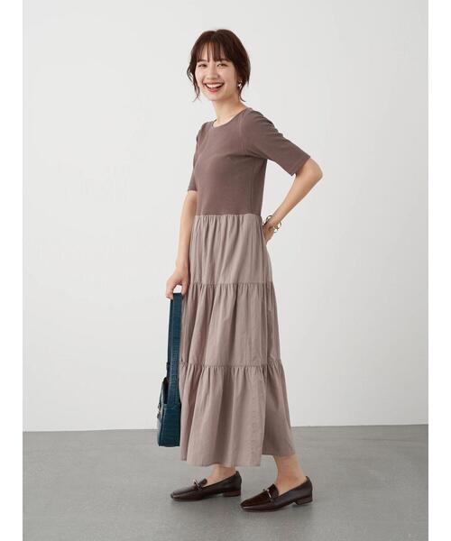 earth music&ecology（アースミュージックアンドエコロジー）の「ドッキングティアードワンピース ＊（ワンピース・レディース・ブラック/カーキ/モカ・FREE）」の9枚目の写真