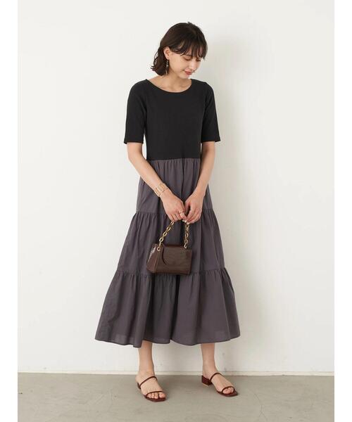 earth music&ecology（アースミュージックアンドエコロジー）の「ドッキングティアードワンピース ＊（ワンピース・レディース・ブラック/カーキ/モカ・FREE）」の17枚目の写真