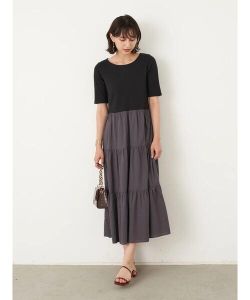 earth music&ecology（アースミュージックアンドエコロジー）の「ドッキングティアードワンピース ＊（ワンピース・レディース・ブラック/カーキ/モカ・FREE）」の18枚目の写真