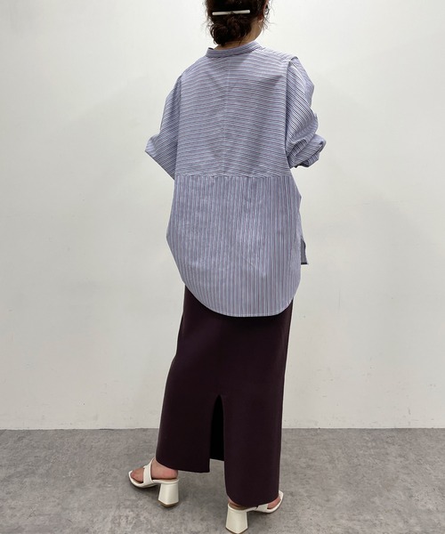 Omekashi（オメカシ）の「ドルマンビッグストライプシャツ（シャツ/ブラウス・レディース・ブラック/オフホワイト/ブルー・FREE）」の15枚目の写真