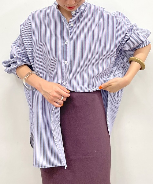 Omekashi（オメカシ）の「ドルマンビッグストライプシャツ（シャツ/ブラウス・レディース・ブラック/オフホワイト/ブルー・FREE）」の17枚目の写真